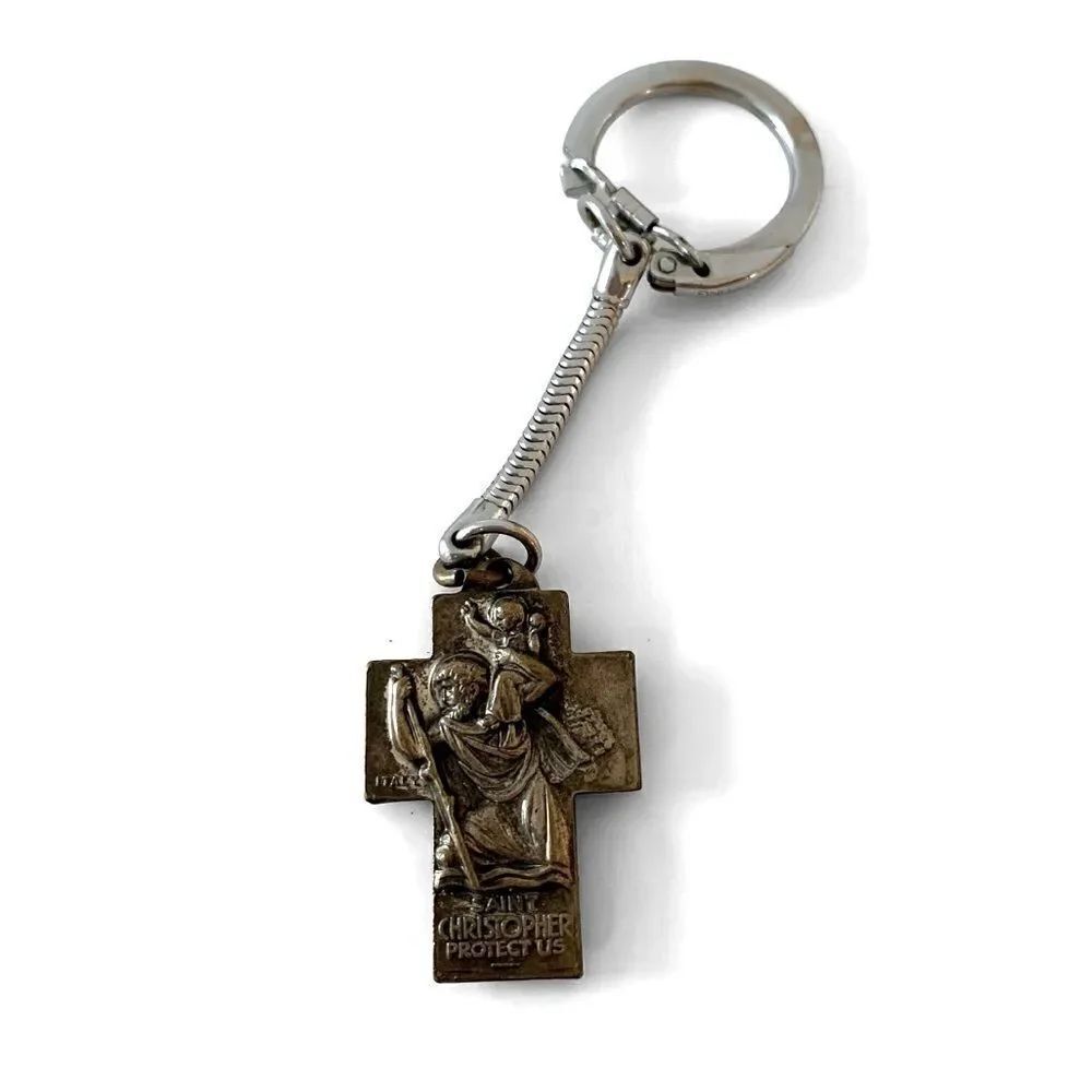 St. Christopher Protect Us Cross Key Chain